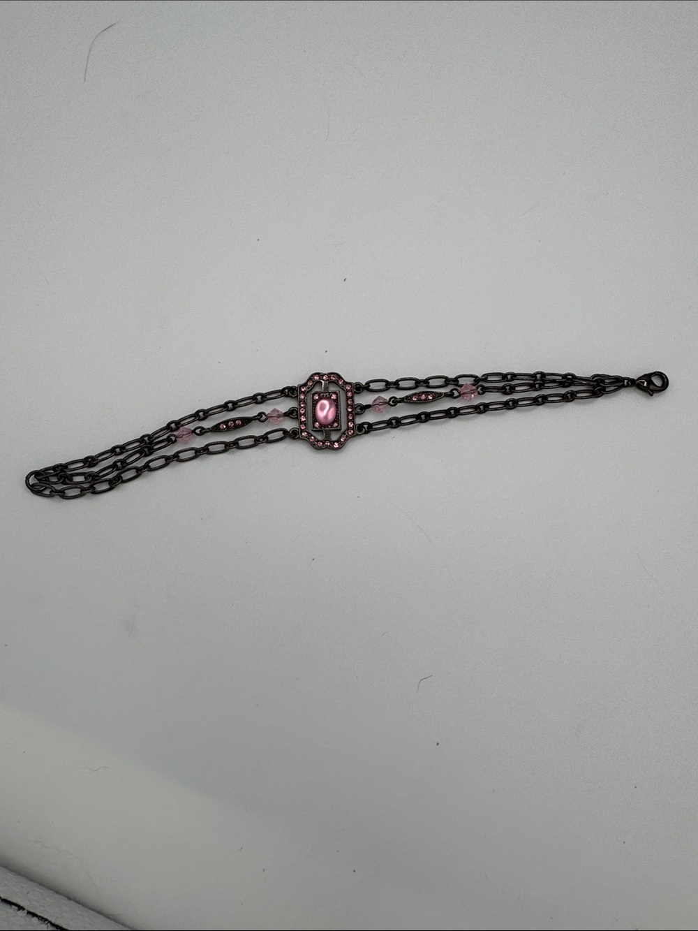 Pink Gemstone Triple-Chain Bracelet